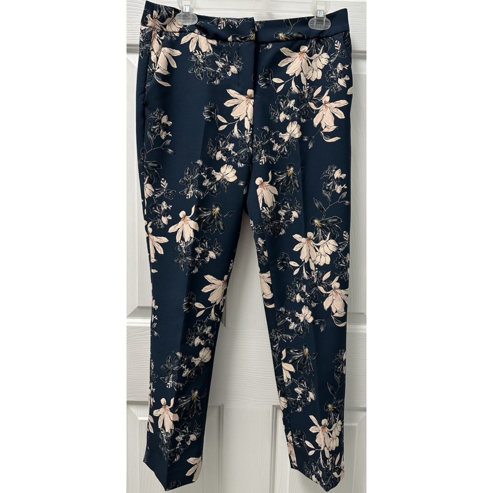 Cynthia Rowley Trouser Pants Navy and Blush Floral Print Size 8